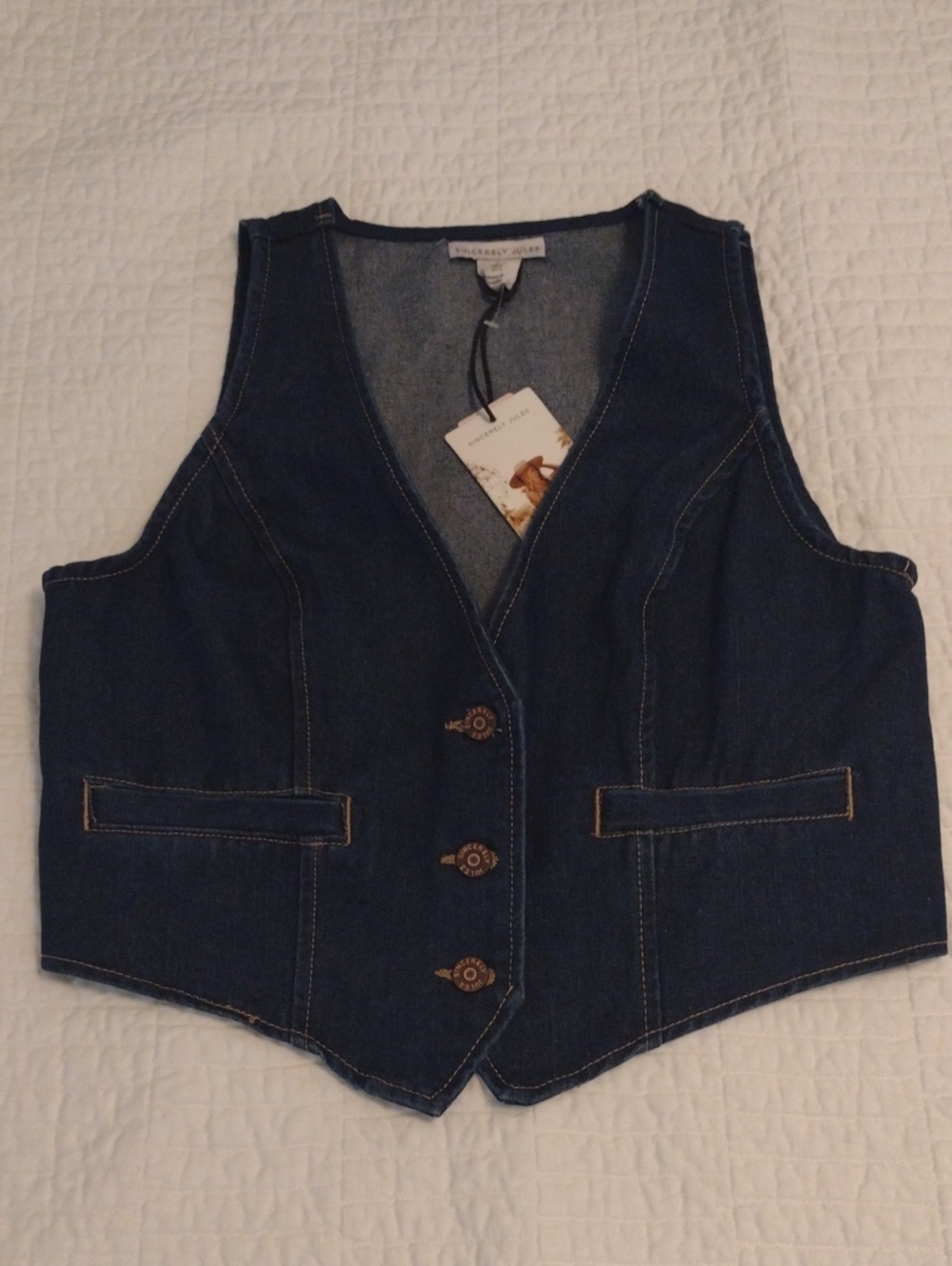 NWT Dark Wash Denim Vest See Description For Size Sincerely Jules 3 Button